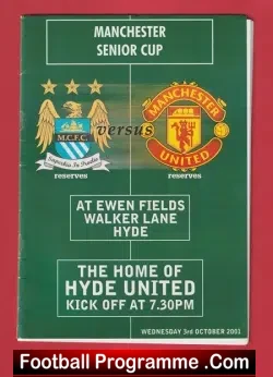 Manchester United v Manchester City 2001 - Reserves at Hyde Utd - football programme
