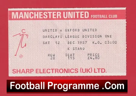 Manchester United v Oxford United 1987 – Football Ticket