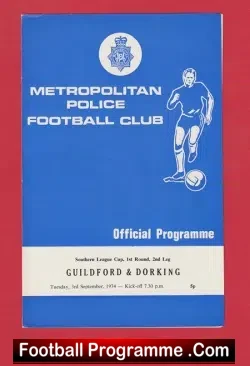 Metropolitan Police v Guildford Dorking 1974 - Met Police - football programme