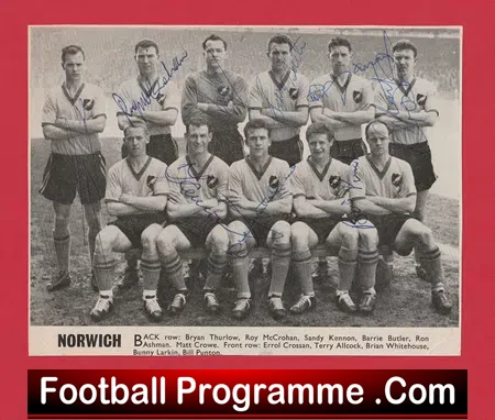 Norwich City Football Club 1950’s – Multi Autographed SIGNED