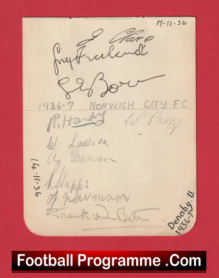 Norwich City Football Club Multi Autographed 1936 37 SIGNED