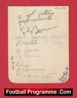 Norwich City Football Club Multi Autographed 1936 37 SIGNED
