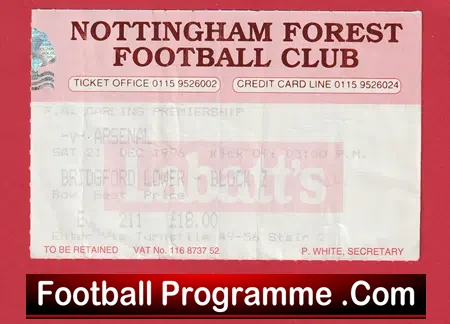 Nottingham Forest v Arsenal 1996 – Football Ticket