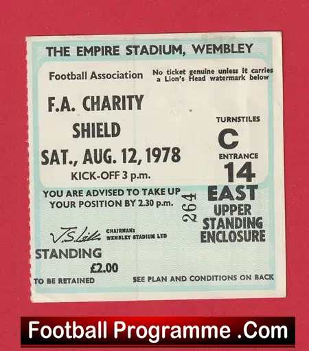 Nottingham Forest v Ipswich Town 1978 – Charity Shield Ticket