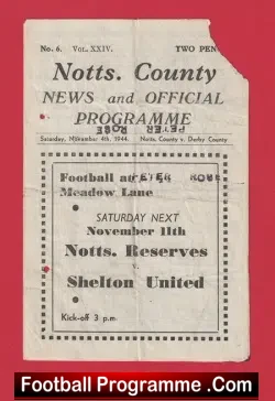 Notts County v Derby County 1944 – War Time Issue – to clear