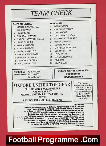 Oxford United Ladies v Horsham 1992 - Womens Football