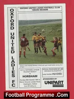 Oxford United Ladies v Horsham 1992 - Womens Football - football programme