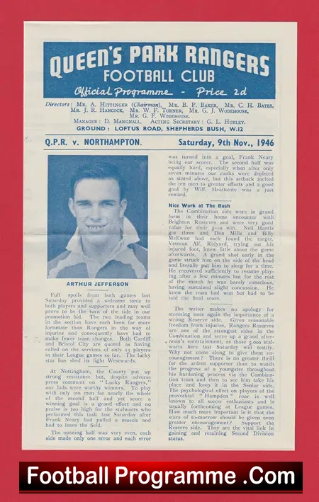 Queens Park Rangers v Northampton Town 1946 – 1940’s QPR