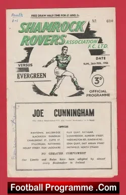 Shamrock Rovers v Evergreen 1956 - Irish - Ireland - football programme