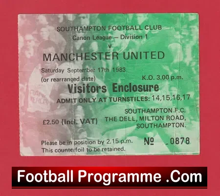 Southampton v Manchester United 1983 – Football Ticket