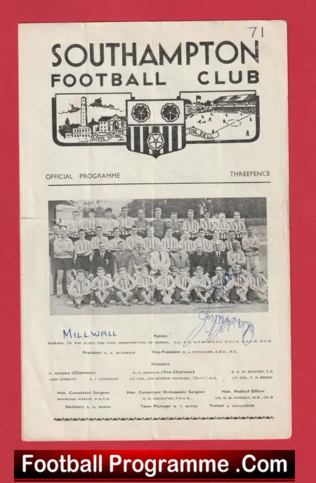 Southampton v Millwall 1965 - Multi Autographed SIGNED
