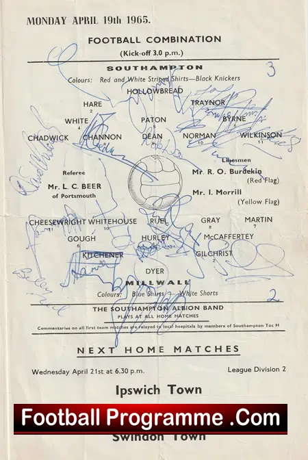 Southampton v Millwall 1965 - Multi Autographed SIGNED