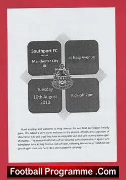 Southport v Manchester City 2010 - Haig Avenue - football programme