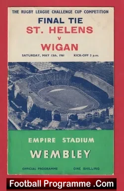 St Helens Rugby v Wigan 1961 - Rugby Challenge Cup Final - rugby programme