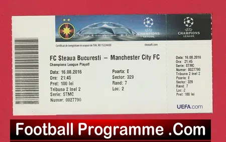 Steaua Bucharest v Manchester City 2016 – Football Ticket FCFB