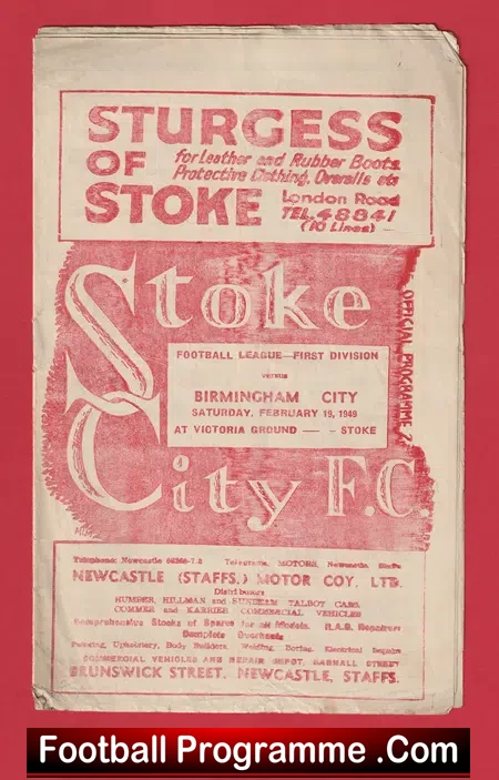 Stoke City v Birmingham City 1949 – Football Programmes