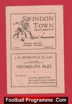 Swindon Town v Walsall 1948 – 1940s Football Programmes
