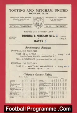 Tooting Mitcham United v Hayes 1953