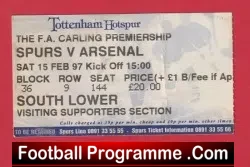 Tottenham Hotspur v Arsenal 1997 – Football Ticket