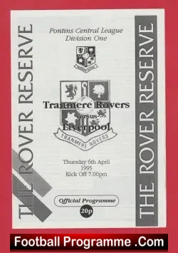 Tranmere Rovers v Liverpool 1995 – Reserves Match