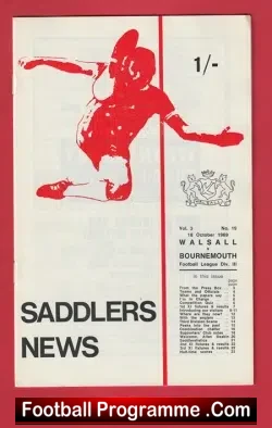 Walsall v Bournemouth 1969 - football programme
