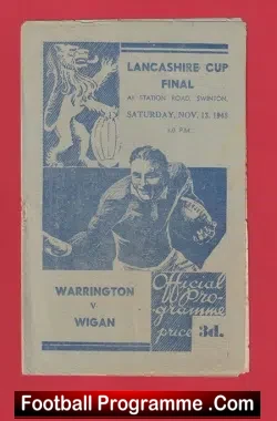 Warrington Rugby v Wigan 1948 - Lancashire Cup Final at Swinton - rugby programme