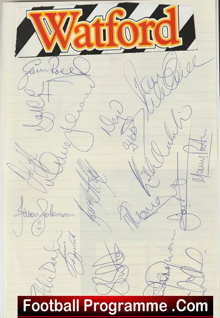 Watford Football Club 1990 1991 Multi Autographed SIGNED