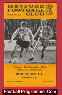 Watford v Bournemouth 1968 - football programme