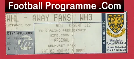 Wimbledon v Arsenal 1996 – Football Ticket