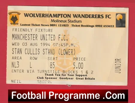 Wolves v Manchester United 1994 – Football Ticket