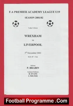 Wrexham v Liverpool 2001 - Friendly Game - football programme