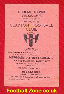 Clapton v GER 1921 – Great Eastern Railway 1920s Football Programme