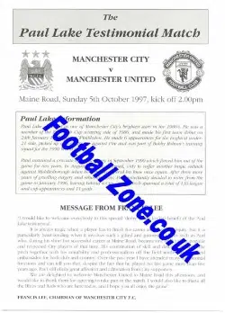 Paul Lake Testimonial Benefit Match Manchester City 1997