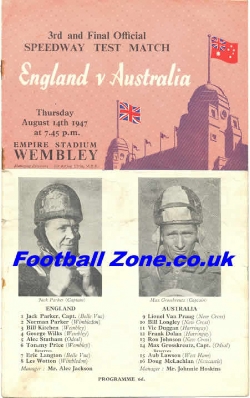 England Speedway v Australia 1947 – at Wembley
