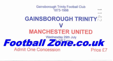 Gainsborough Trinity v Manchester United 1998 - Full Ticket Treb