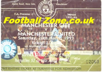 Manchester City v Manchester United 1993 - Ticket Stub Champions