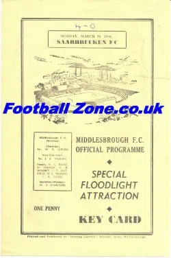 Middlesbrough v Saarbrucken 1960 – Germany Football Team