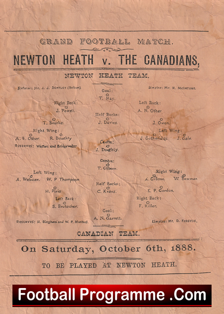1A Newton Heath - Manchester United  v Canadians 1888