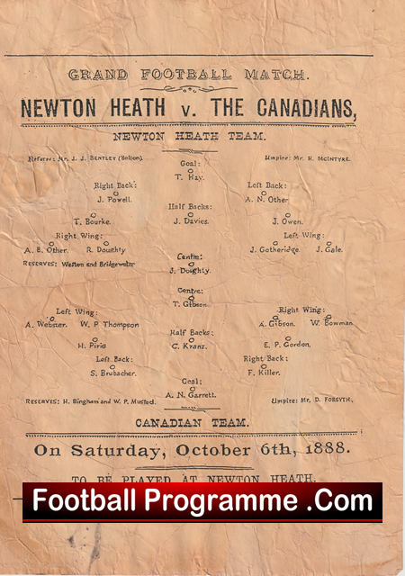 1A Newton Heath - Manchester United  v Canadians 1888