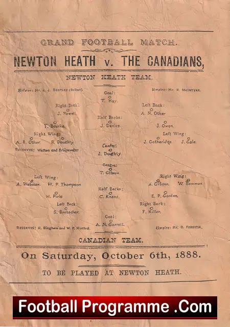 Newton Heath – Manchester United v Canadians 1888 1800s