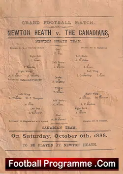 Newton Heath – Manchester United v Canadians 1888 1800s