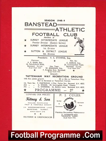 Banstead Athletic v Frinton Rovers 1948 – 1940s