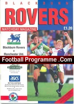 Blackburn Rovers v Manchester United 1992 - football programme