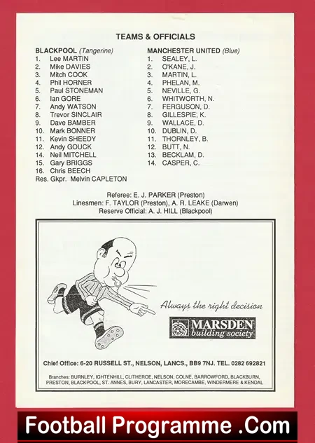 Blackpool v Manchester United 1993 Lancashire Cup Final David Beckham