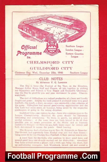 Chelmsford City v Guildford City 1946 – Football Programme