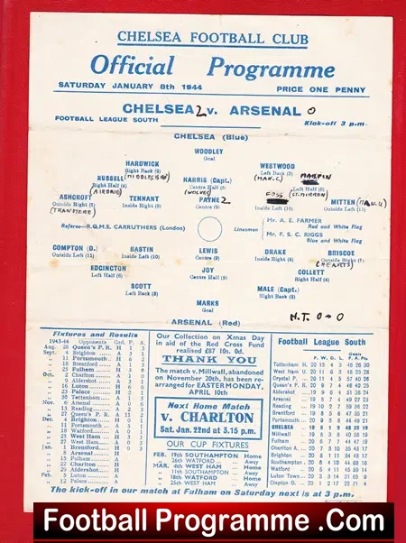 Chelsea v Arsenal 1944 – 1940’s Old Football Programme