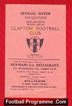 Clapton v GER 1921 – Great Eastern Railway 1920s Football Programme