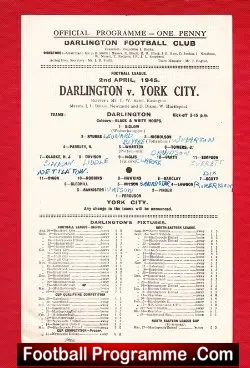 Darlington v York City 1945 - 40s Football Memorabilia - football programme