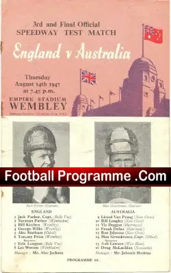 England Speedway v Australia 1947 – at Wembley