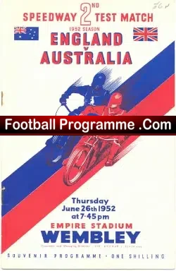 England Speedway v Australia 1952 – at Wembley